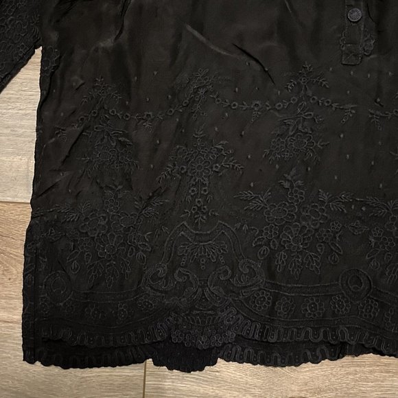 Johnny Was Antik Lace Collared Blouse SZ Small Long Sleeve Embroidered Black - Picture 4 of 14